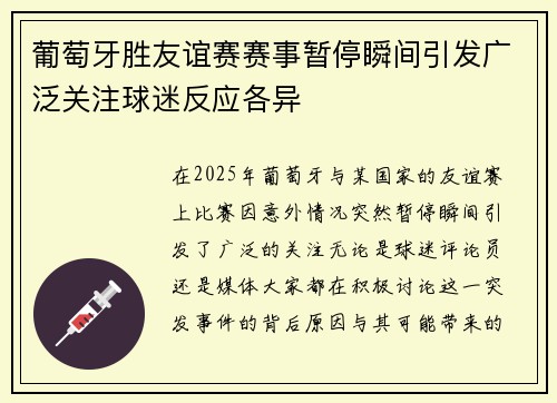 葡萄牙胜友谊赛赛事暂停瞬间引发广泛关注球迷反应各异